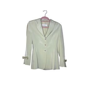 Escada Vintage Mint Green Blazer Womens Small Bow Sleeve Detail Y2K Quiet Luxury